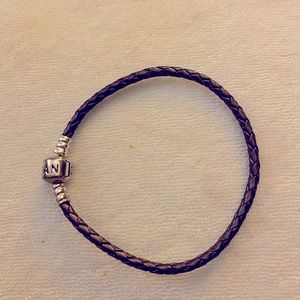 Pandora Sterling Silver Clasp Purple Braided Leather Bracelet